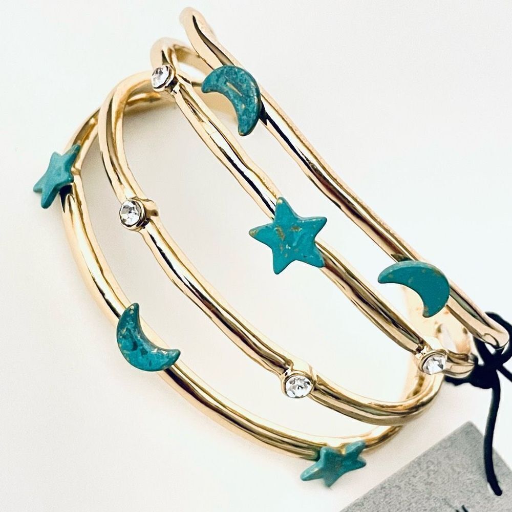 NWT Robert Lee Morris multi-row celestial Gold green patina Cuff Bangle Bracelet - Picture 6 of 12